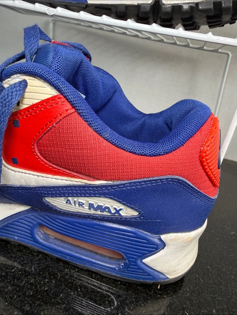 Nike Air Max 90 Premium Mesh GS Boys Size 7Y Deep Royal Blue Light Crimson